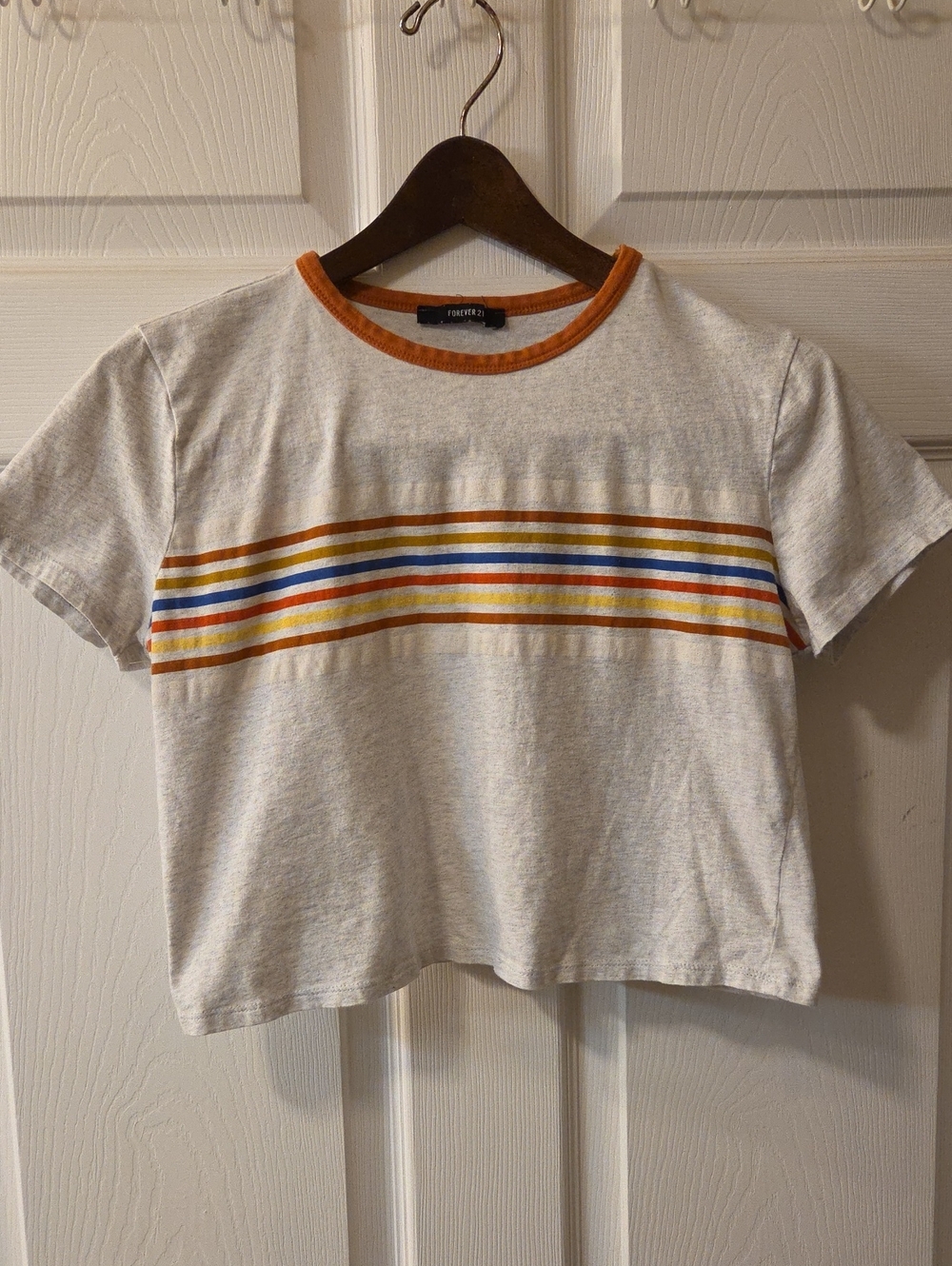 Forever 21 Kids Cream Ringer Tee with Multi-Color Chest Stripes